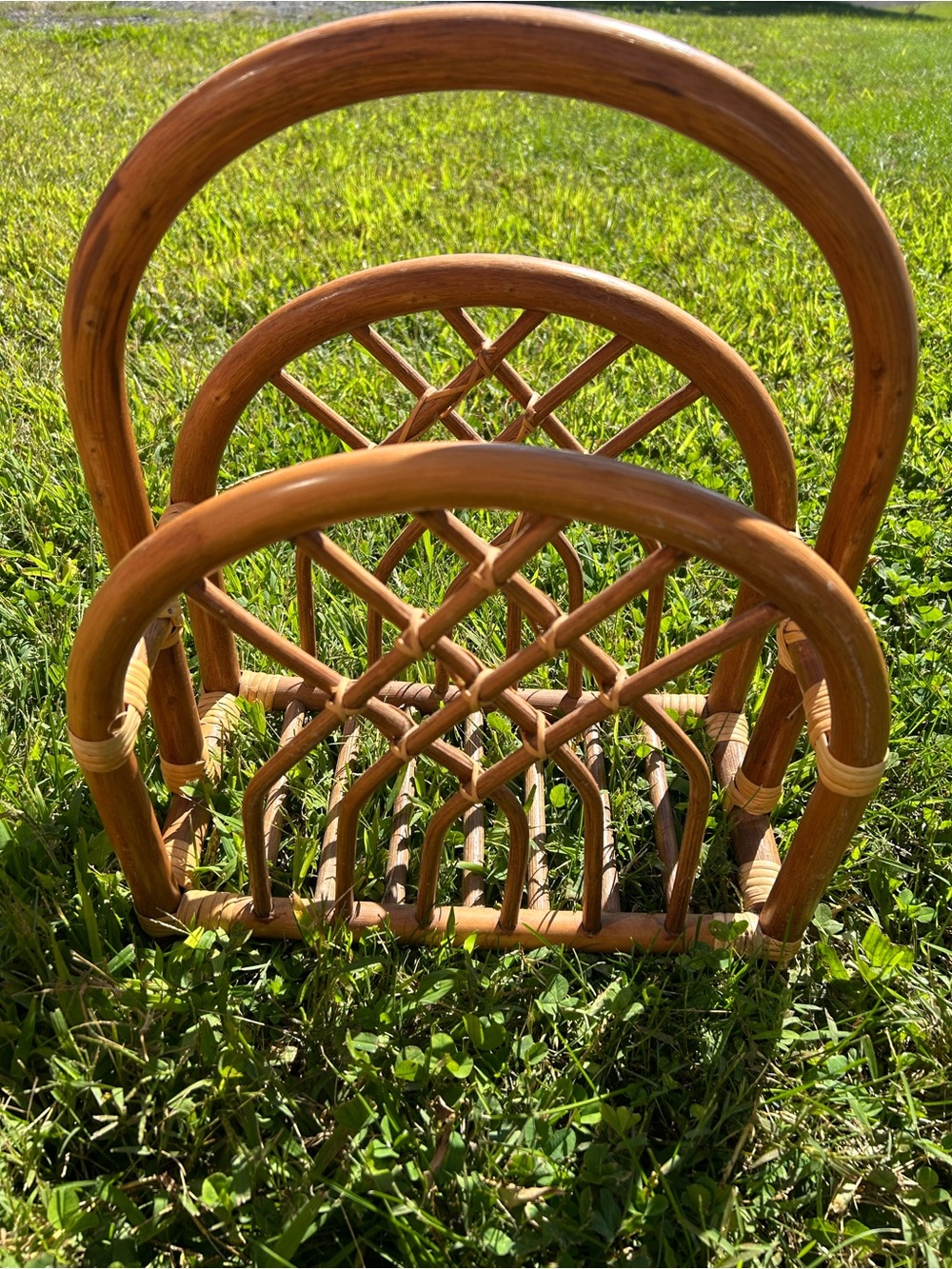 Vintage Rattan Magazine Rack - Natural Brown